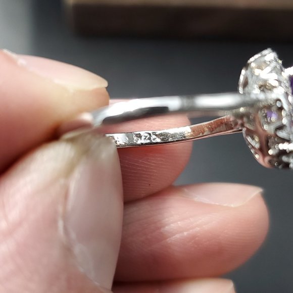 Size 6.5 Sterling Silver Amethyst And Halo Cubic Zirconia Ring - Picture 5 of 8